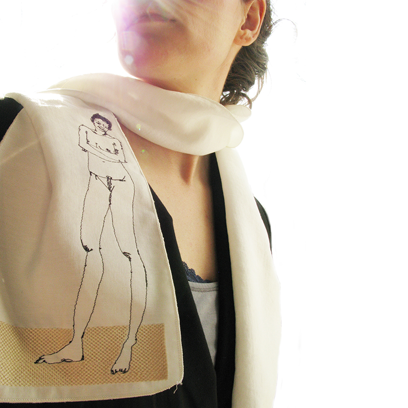 Nude-2 embroidered scarf